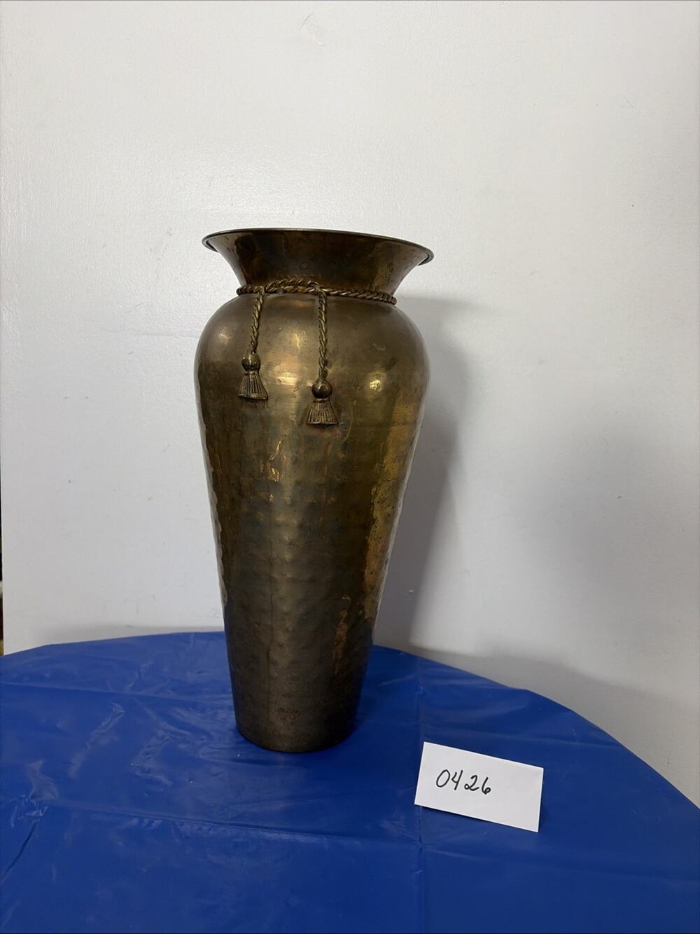 Hammered Finish Brass Vase With Rope Accent 16 Inch India
